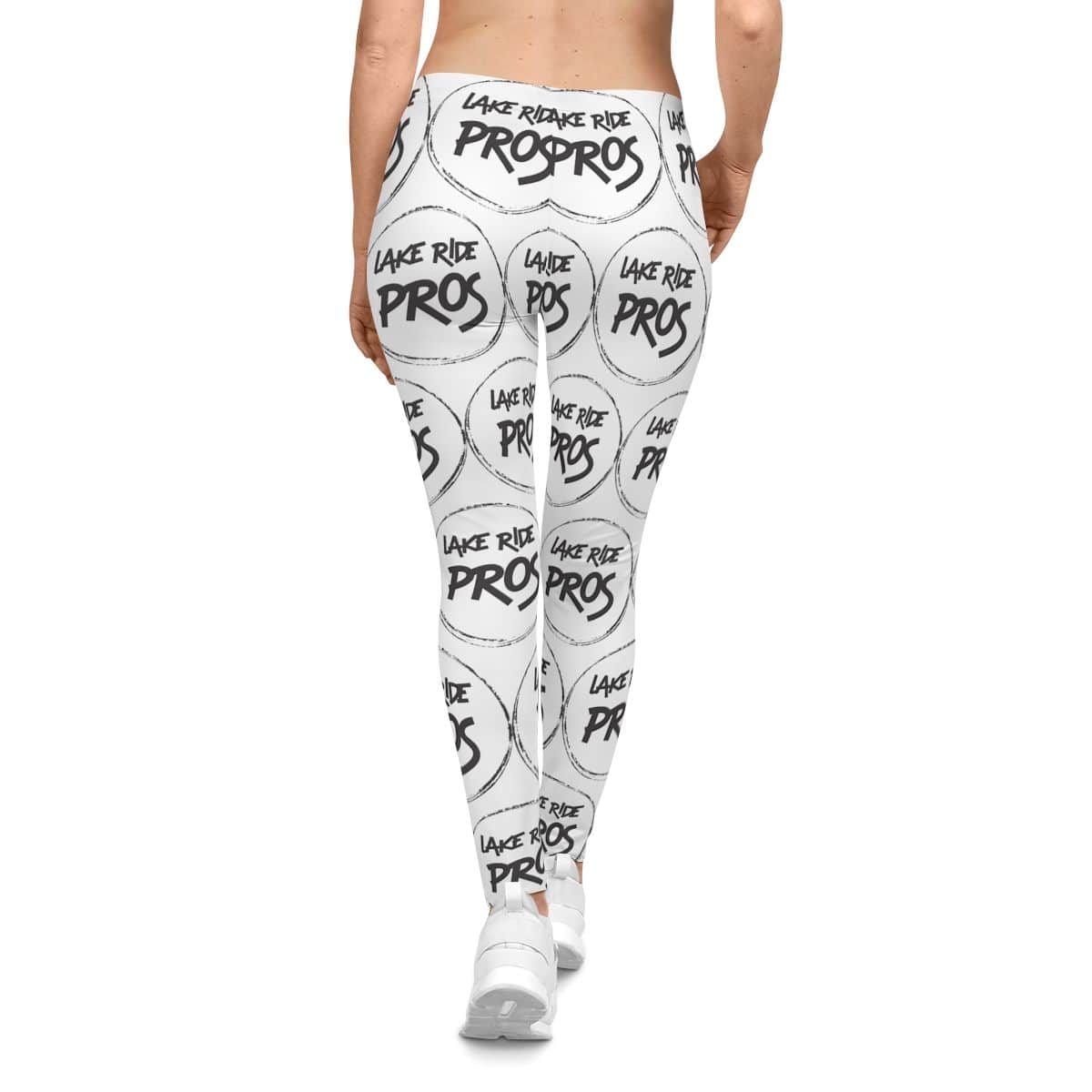 White Lake Ride Pros Women’s All-Over-Print Leggings - Monochrome Logo Pattern