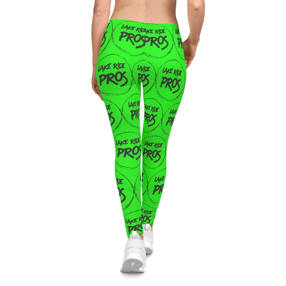 Lime Green Lake Ride Pros Women’s All-Over-Print Leggings - Monochrome Logo Pattern