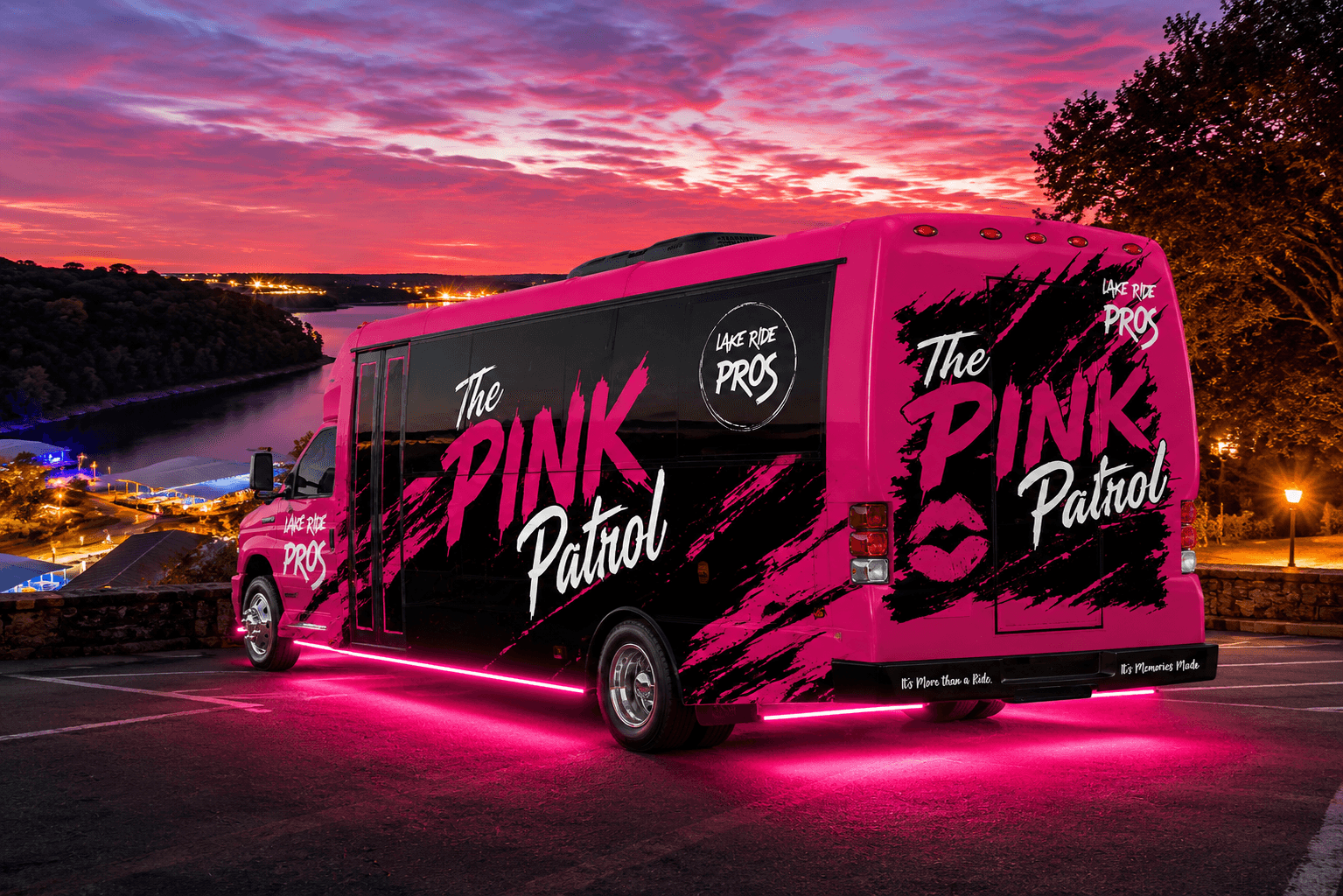 The Pink Patrol 23-passenger party bus by Lake Ride Pros