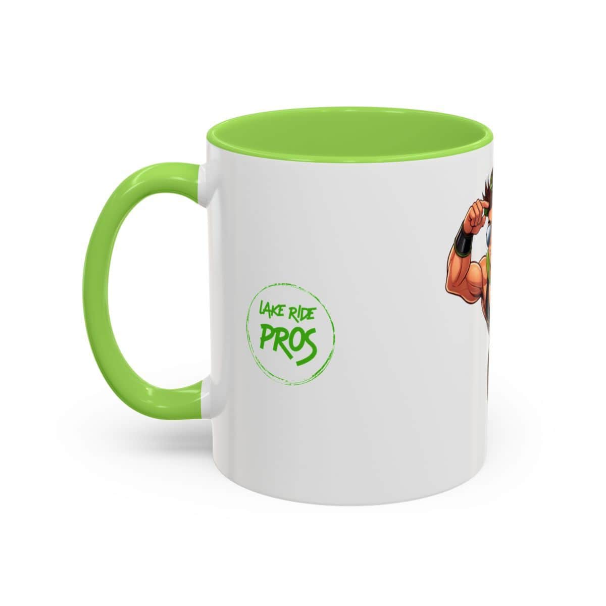 Lake Ride Pros Superhero Mug (11oz/15oz) — Colorful Coffee Cup with 'LRP' Mascot
