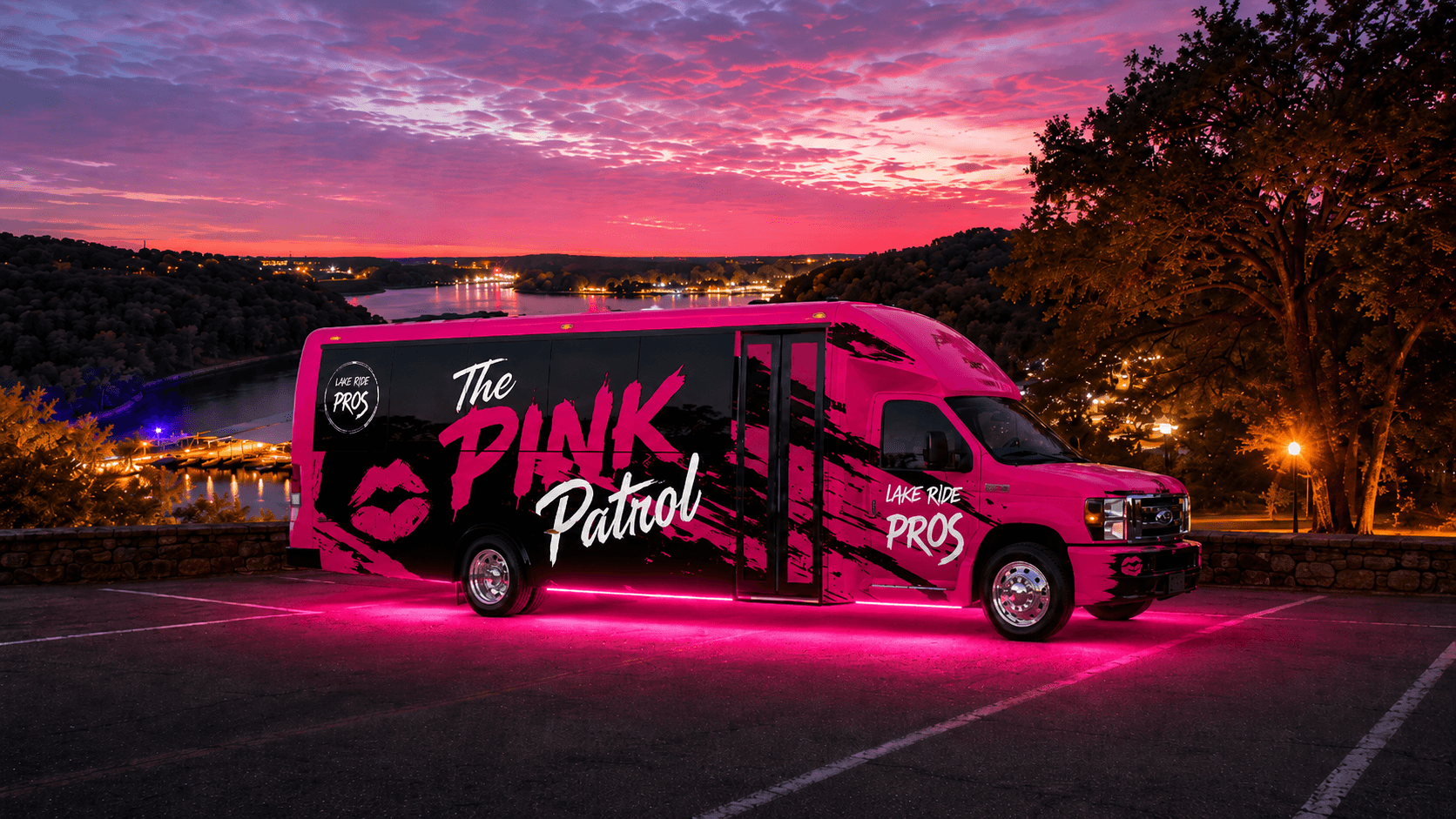 The Pink Patrol 23-passenger party bus by Lake Ride Pros
