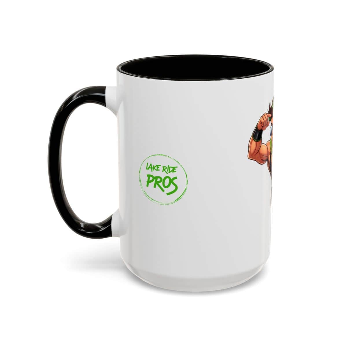 Lake Ride Pros Superhero Mug (11oz/15oz) — Colorful Coffee Cup with 'LRP' Mascot