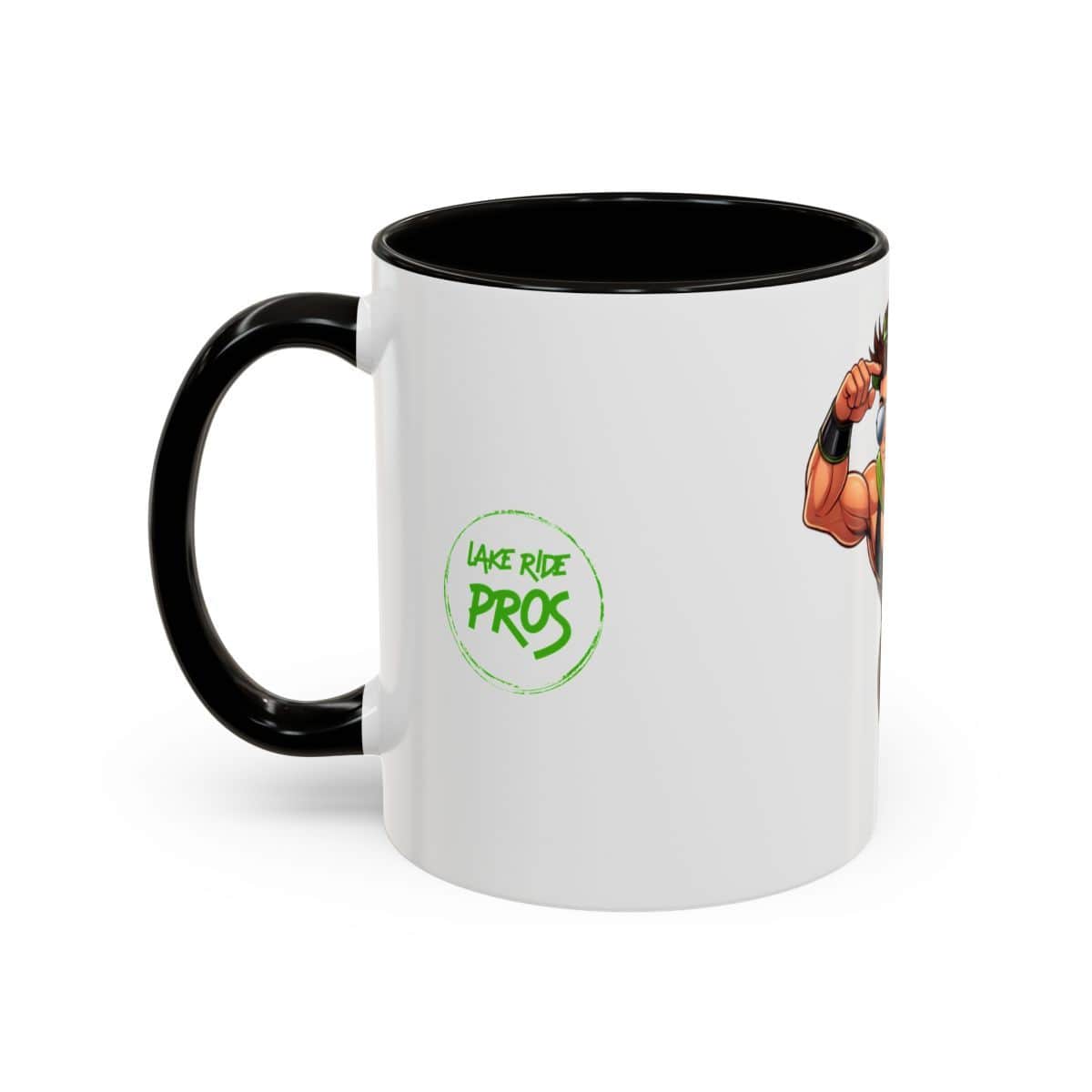 Lake Ride Pros Superhero Mug (11oz/15oz) — Colorful Coffee Cup with 'LRP' Mascot