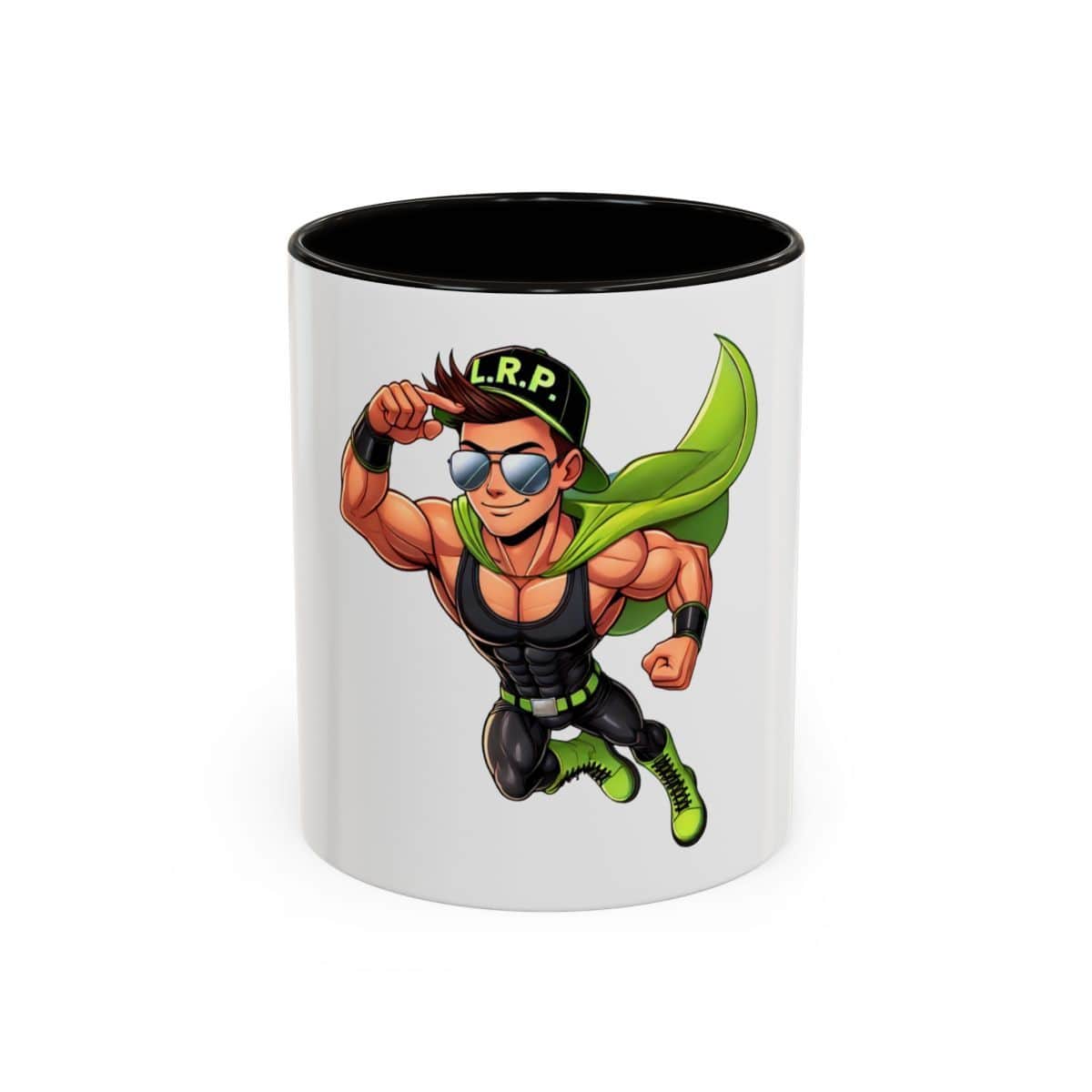 Lake Ride Pros Superhero Mug (11oz/15oz) — Colorful Coffee Cup with 'LRP' Mascot